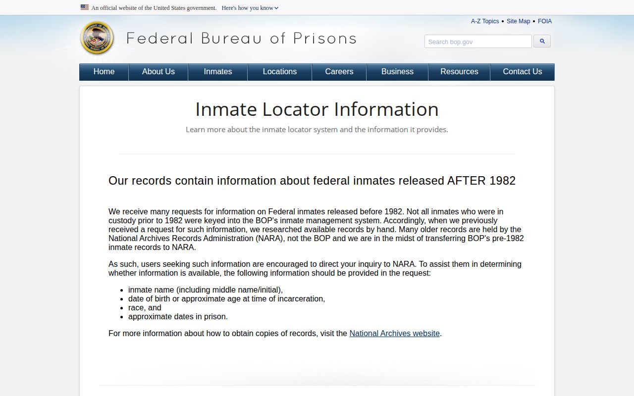 BOP historical release-record explanation used for Thomas County Jail transfer research