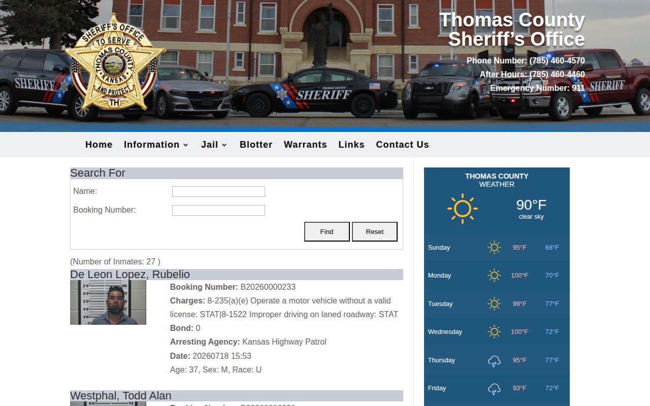 Thomas County 72-hour release research showing the current jail roster interface