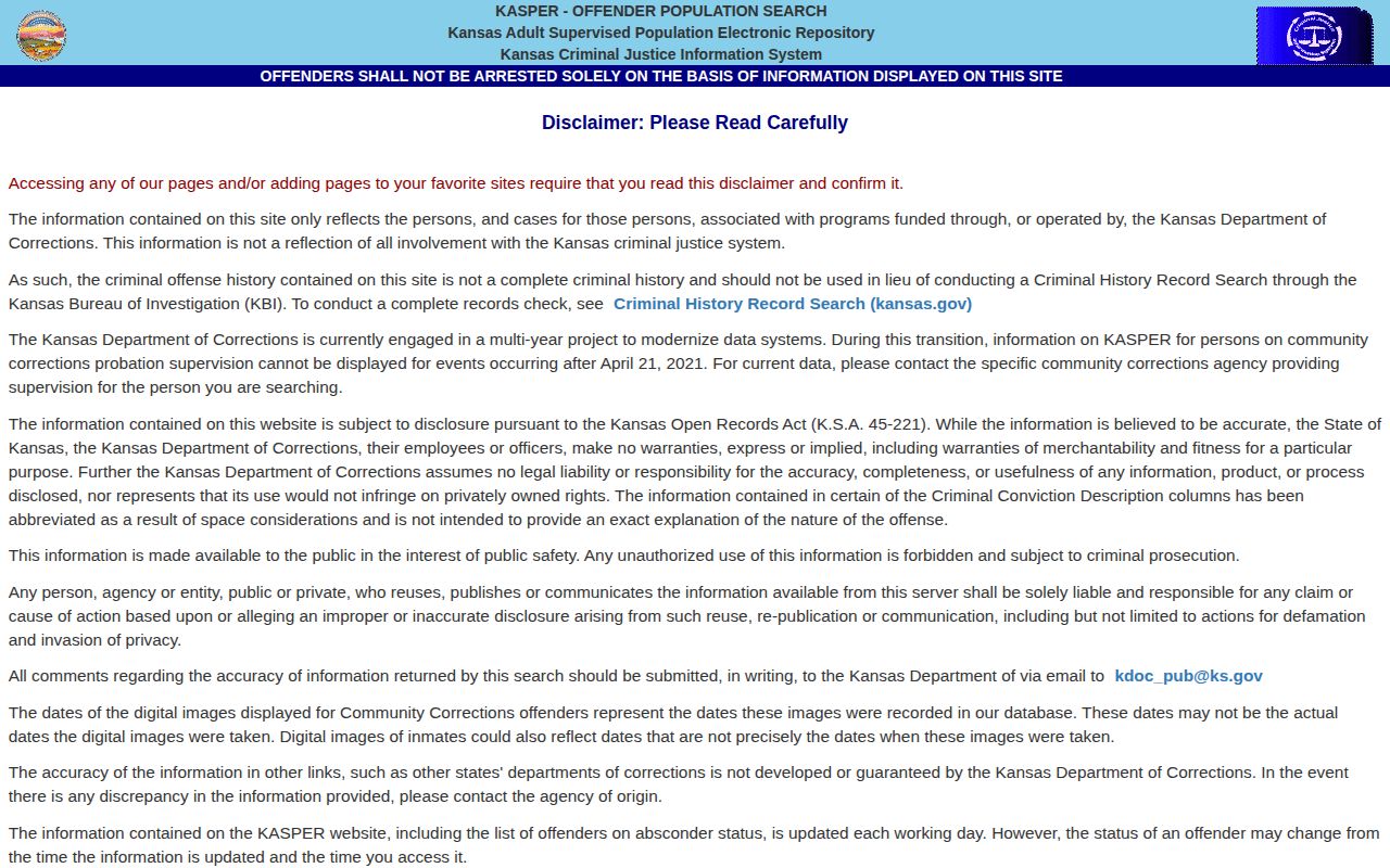 KASPER Kansas offender search entry for Thomas County release research