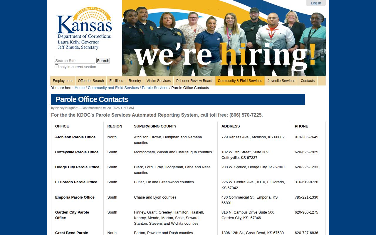 KDOC contacts for Thomas County post-release supervision