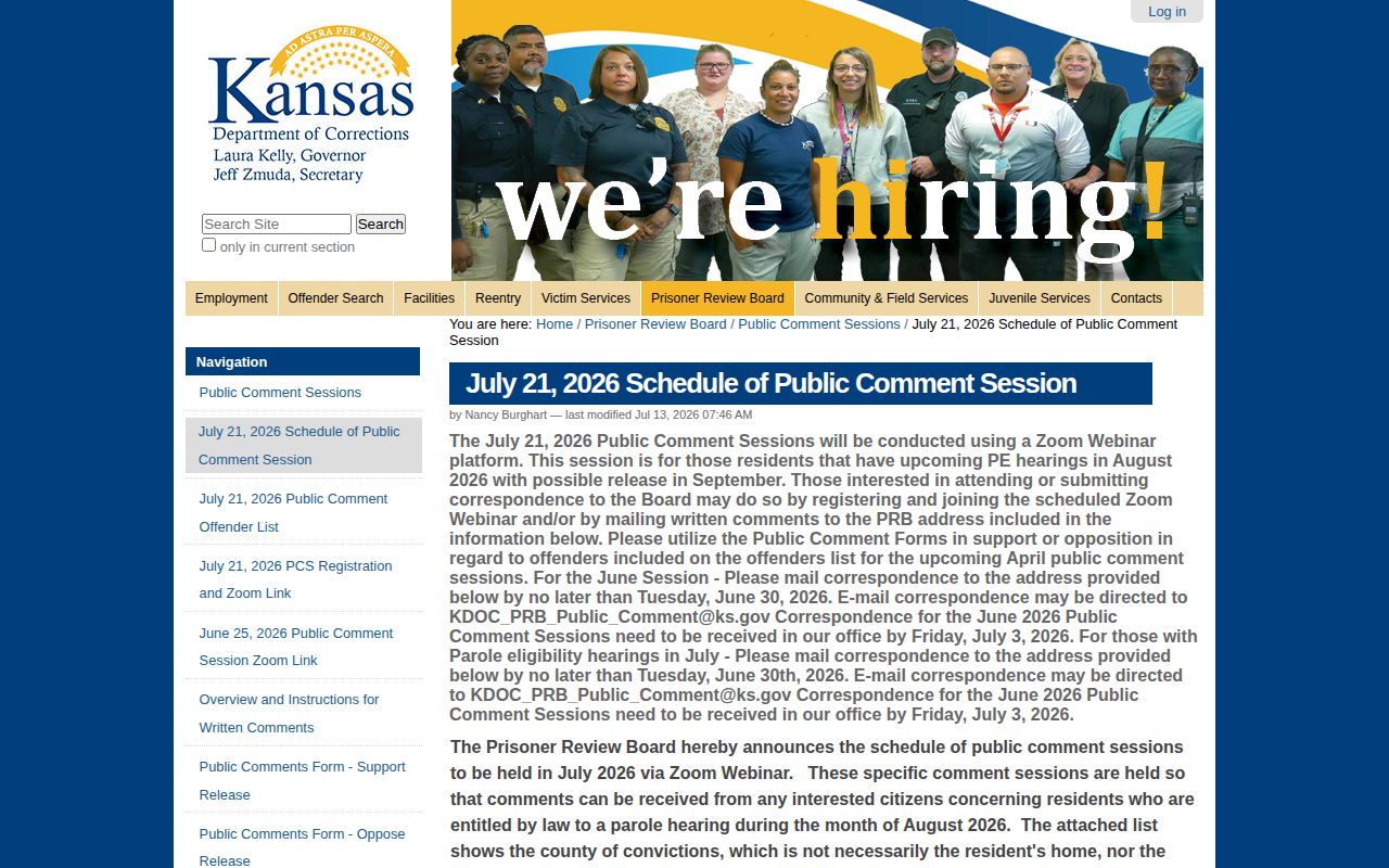 Kansas parole hearing schedule for Thomas County release research